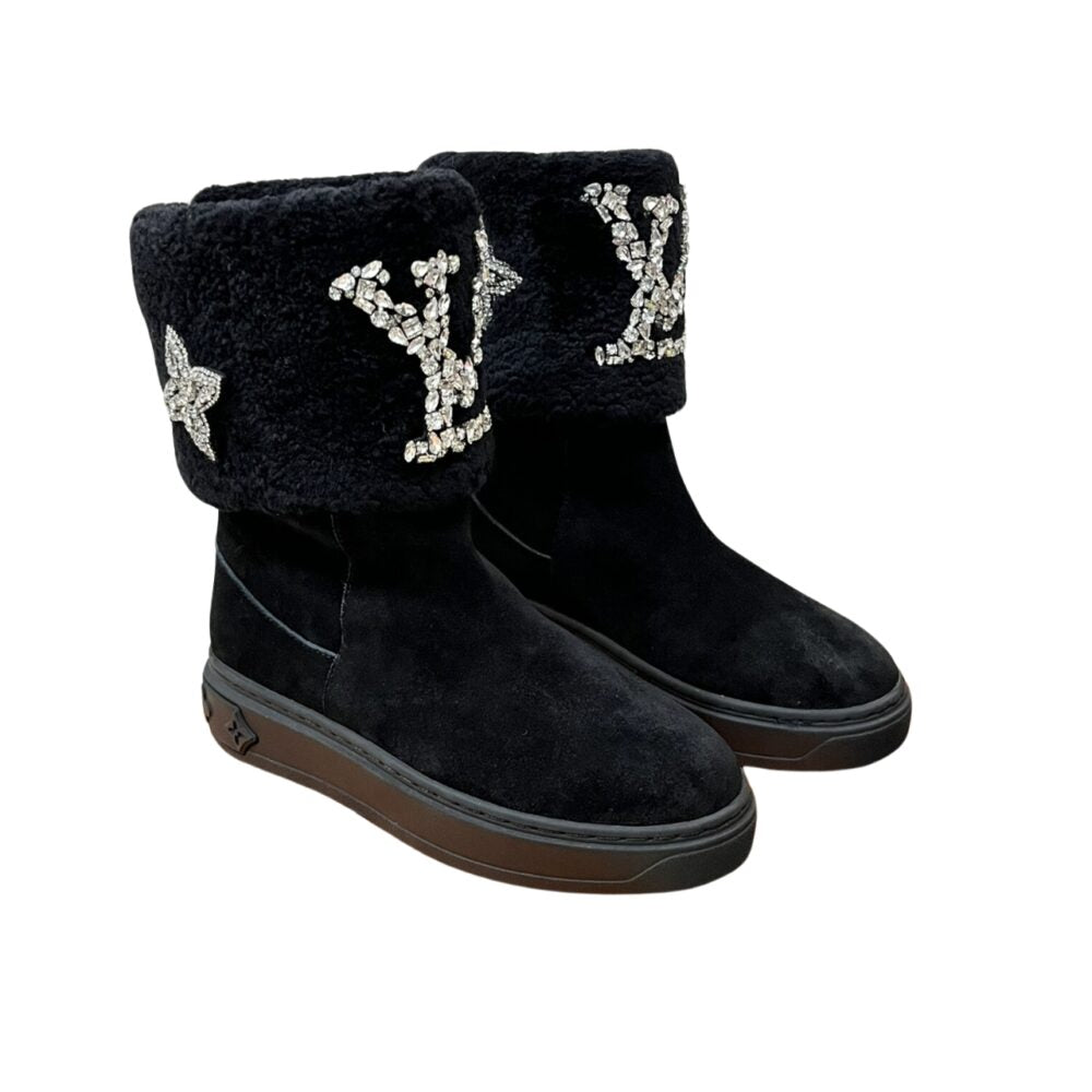 LV ANKLE BOOT STUDDED WITH DIAMONDS BLACK