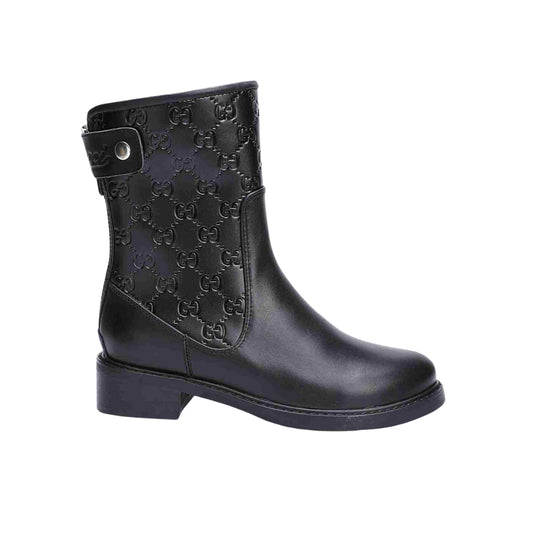 GUCCI WOMEN'S GUCCISSIMA SHORT ZIP BOOTS BLACK