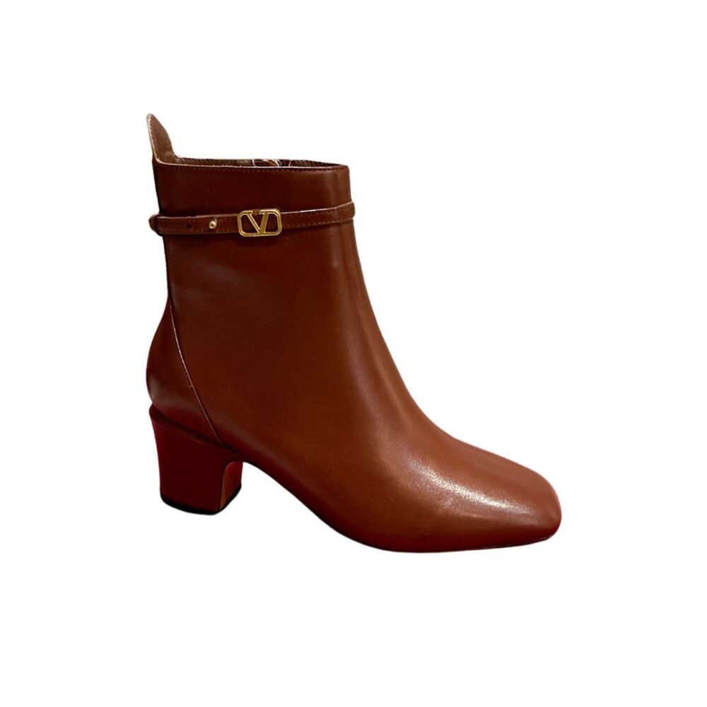 VALENTINO GARAVANI TAN GO ANKLE BOOT IN CALFSKIN LEATHER BROWN