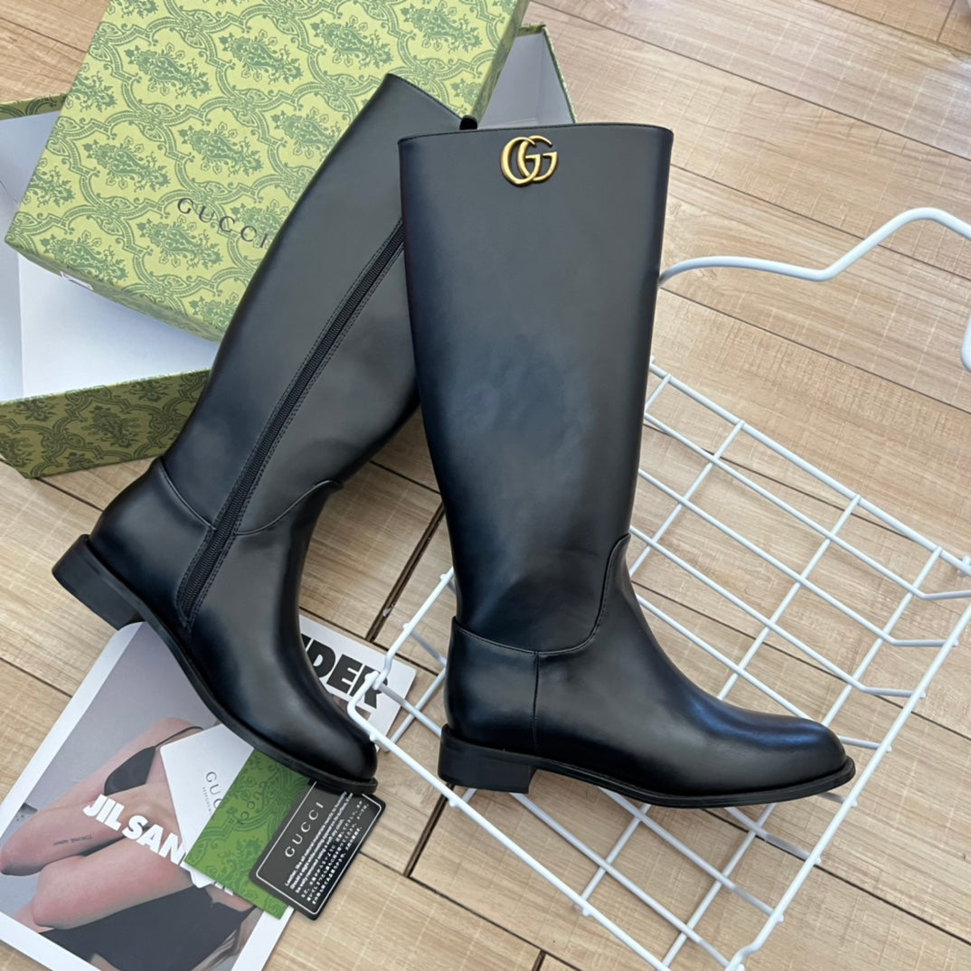 GUCCI GG LEATHER HIGH BOOTS BLACK