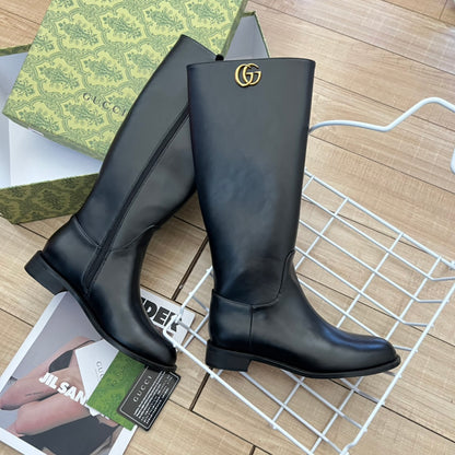 GUCCI GG LEATHER HIGH BOOTS BLACK