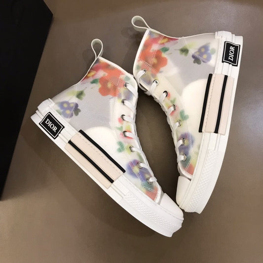 LW - DIR B23 White Floral Print HIGH-TOP SNEAKER